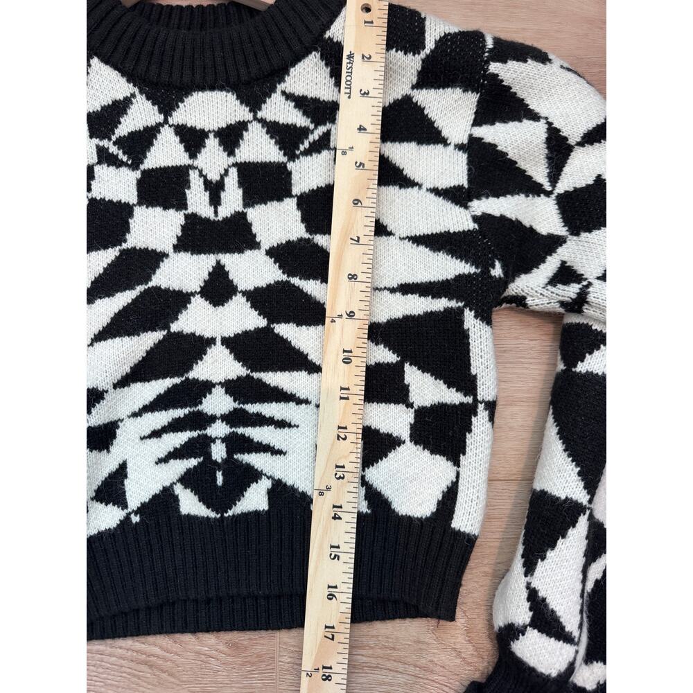 Farm Rio Heart Deco Knit Sweater Black White XS Wool Blend - Picture 7 of 9